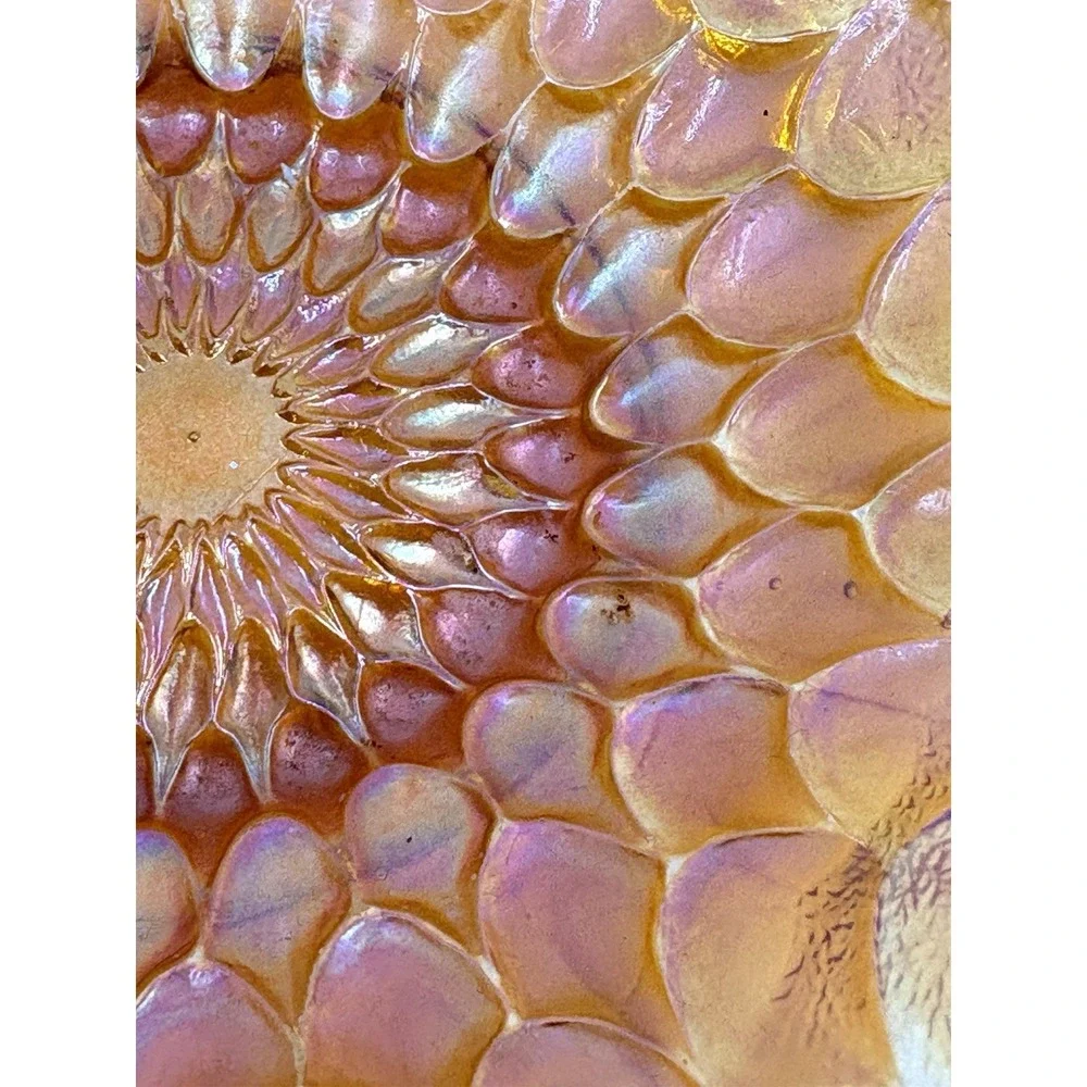 1915 Marigold Dugan Carnival Glass Iridescent Bowl Ruffled Fish scale & Beads